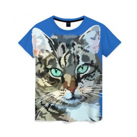 Женская футболка 3D с принтом Котэ в Екатеринбурге, 100% полиэфир ( синтетическое хлопкоподобное полотно) | прямой крой, круглый вырез горловины, длина до линии бедер | cat | взгляд | глаза | животные | киска | кот | котёнок | кошка