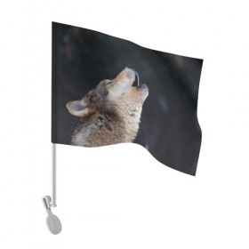 Флаг для автомобиля с принтом Вой серого волка в Екатеринбурге, 100% полиэстер | Размер: 30*21 см | серый