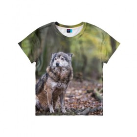 Детская футболка 3D с принтом Серый волк в Екатеринбурге, 100% гипоаллергенный полиэфир | прямой крой, круглый вырез горловины, длина до линии бедер, чуть спущенное плечо, ткань немного тянется | бирюк | волк | волчара | волчица | волчок | глаза | животное | животные | зверь | зеленые | койот | лес | млекопитающее | природа | санитар леса | серый | уши | фауна | хищник | черный | шакал