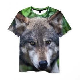 Мужская футболка 3D с принтом Хищник в Екатеринбурге, 100% полиэфир | прямой крой, круглый вырез горловины, длина до линии бедер | аука | бирюк | волк | волчара | волчица | волчок | глаза | животное | животные | зверь | зеленые | койот | лес | млекопитающее | природа | санитар леса | серый | уши | фауна | хищник | черный | шакал