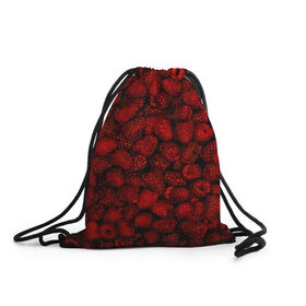 Рюкзак-мешок 3D с принтом Малинки в Екатеринбурге, 100% полиэстер | плотность ткани — 200 г/м2, размер — 35 х 45 см; лямки — толстые шнурки, застежка на шнуровке, без карманов и подкладки | Тематика изображения на принте: малиновый | паттерн | темный | ягоды