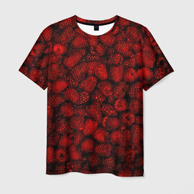 Мужская футболка 3D с принтом Малинки в Екатеринбурге, 100% полиэфир | прямой крой, круглый вырез горловины, длина до линии бедер | малиновый | паттерн | темный | ягоды