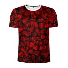 Мужская футболка 3D спортивная с принтом Малинки в Екатеринбурге, 100% полиэстер с улучшенными характеристиками | приталенный силуэт, круглая горловина, широкие плечи, сужается к линии бедра | малиновый | паттерн | темный | ягоды