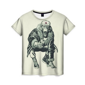 Женская футболка 3D с принтом Обезьяна с пистолетом в Екатеринбурге, 100% полиэфир ( синтетическое хлопкоподобное полотно) | прямой крой, круглый вырез горловины, длина до линии бедер | звезда | пистолет | шапка | шимпанзе
