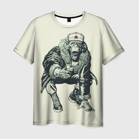 Мужская футболка 3D с принтом Обезьяна с пистолетом в Екатеринбурге, 100% полиэфир | прямой крой, круглый вырез горловины, длина до линии бедер | Тематика изображения на принте: звезда | пистолет | шапка | шимпанзе