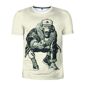 Мужская футболка 3D спортивная с принтом Обезьяна с пистолетом в Екатеринбурге, 100% полиэстер с улучшенными характеристиками | приталенный силуэт, круглая горловина, широкие плечи, сужается к линии бедра | Тематика изображения на принте: звезда | пистолет | шапка | шимпанзе