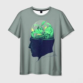 Мужская футболка 3D с принтом Голова горшок в Екатеринбурге, 100% полиэфир | прямой крой, круглый вырез горловины, длина до линии бедер | голова | горшок | колба | стекло | цветок | человек