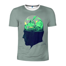 Мужская футболка 3D спортивная с принтом Голова горшок в Екатеринбурге, 100% полиэстер с улучшенными характеристиками | приталенный силуэт, круглая горловина, широкие плечи, сужается к линии бедра | Тематика изображения на принте: голова | горшок | колба | стекло | цветок | человек