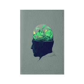 Обложка для паспорта матовая кожа с принтом Голова горшок в Екатеринбурге, натуральная матовая кожа | размер 19,3 х 13,7 см; прозрачные пластиковые крепления | Тематика изображения на принте: голова | горшок | колба | стекло | цветок | человек