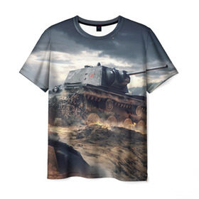 Мужская футболка 3D с принтом Танк в Екатеринбурге, 100% полиэфир | прямой крой, круглый вырез горловины, длина до линии бедер | 9 мая | день победы | оружие | советский танк | танк | танковые войска
