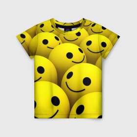 Детская футболка 3D с принтом Счастливые смайлики в Екатеринбурге, 100% гипоаллергенный полиэфир | прямой крой, круглый вырез горловины, длина до линии бедер, чуть спущенное плечо, ткань немного тянется | no problems | smile | без проблем | весёлый | довольный | оптимизм | позитив | позитивный | радость | смайлики | смех | счастливый | счастье | улыбаться | улыбка | хорошее настроение