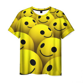 Мужская футболка 3D с принтом Счастливые смайлики в Екатеринбурге, 100% полиэфир | прямой крой, круглый вырез горловины, длина до линии бедер | no problems | smile | без проблем | весёлый | довольный | оптимизм | позитив | позитивный | радость | смайлики | смех | счастливый | счастье | улыбаться | улыбка | хорошее настроение