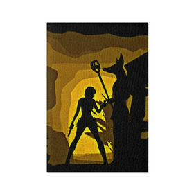 Обложка для паспорта матовая кожа с принтом Tomb Raider в Екатеринбурге, натуральная матовая кожа | размер 19,3 х 13,7 см; прозрачные пластиковые крепления | Тематика изображения на принте: желтый | лара крофт | черный