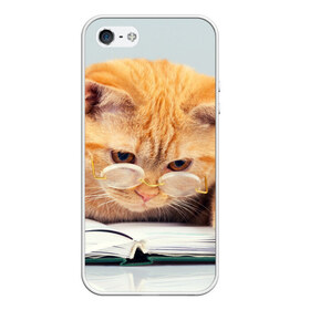 Чехол для iPhone 5/5S матовый с принтом Кот ученый в Екатеринбурге, Силикон | Область печати: задняя сторона чехла, без боковых панелей | грустный | добрый | животное | киса | киска | кот | котенок | котэ | кошка | красивый | лапа | лапка | ласковый | милый | очки | прикольный | рыжий | смешной | унылый | усатый | шерсть
