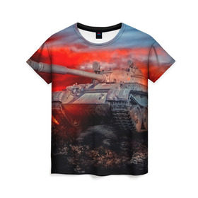 Женская футболка 3D с принтом Tank в Екатеринбурге, 100% полиэфир ( синтетическое хлопкоподобное полотно) | прямой крой, круглый вырез горловины, длина до линии бедер | 3d | 9 мая | война | огонь | победа | танк | танкист | техника