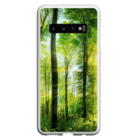 Чехол для Samsung Galaxy S10 с принтом Солнечный лес в Екатеринбурге, Силикон | Область печати: задняя сторона чехла, без боковых панелей | деревья | зелень | лес | лето | лучи солнца | солнце | тайга