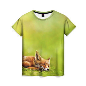 Женская футболка 3D с принтом Лисичка спит в Екатеринбурге, 100% полиэфир ( синтетическое хлопкоподобное полотно) | прямой крой, круглый вырез горловины, длина до линии бедер | fox | животное | зверь | красивая | лес | лис | лиса | лисенок | лисица | лисичка | мех | патрикеевна | песец | плутовка | прикольная | природа | рыжая | рыжий цвет | сказка | хвост | хитрая | хищник