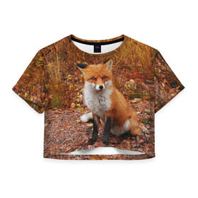 Женская футболка 3D укороченная с принтом Лиса в Екатеринбурге, 100% полиэстер | круглая горловина, длина футболки до линии талии, рукава с отворотами | fox | животное | зверь | красивая | лес | лис | лиса | лисенок | лисица | лисичка | мех | патрикеевна | песец | плутовка | прикольная | природа | рыжая | рыжий цвет | сказка | хвост | хитрая | хищник