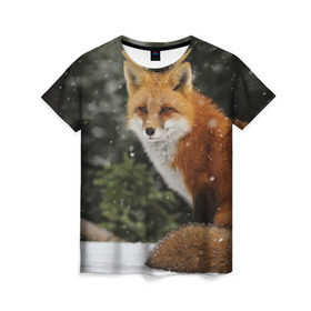 Женская футболка 3D с принтом Лиса в Екатеринбурге, 100% полиэфир ( синтетическое хлопкоподобное полотно) | прямой крой, круглый вырез горловины, длина до линии бедер | fox | животное | зверь | красивая | лес | лис | лиса | лисенок | лисица | лисичка | мех | патрикеевна | песец | плутовка | прикольная | природа | рыжая | рыжий цвет | сказка | хвост | хитрая | хищник