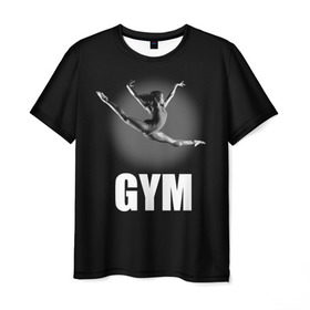 Мужская футболка 3D с принтом Gym в Екатеринбурге, 100% полиэфир | прямой крой, круглый вырез горловины, длина до линии бедер | girl | jump | sport | sportswoman | гимнастика | девушка | прыжок | спорт | спортсменка | фитнес