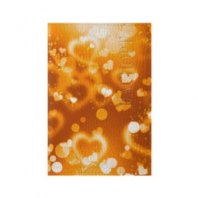 Обложка для паспорта матовая кожа с принтом Сердечки в золоте в Екатеринбурге, натуральная матовая кожа | размер 19,3 х 13,7 см; прозрачные пластиковые крепления | Тематика изображения на принте: желтый | золотое | сердечки | яркий