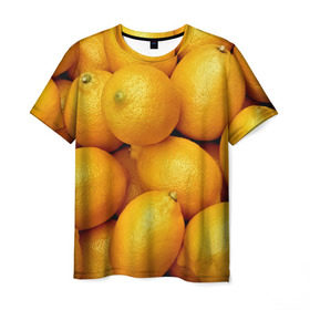Мужская футболка 3D с принтом Лимончики в Екатеринбурге, 100% полиэфир | прямой крой, круглый вырез горловины, длина до линии бедер | Тематика изображения на принте: 3d | витамин | еда | желтый | лето | лимон | много | пища | прикольные | сочные | фрукты | цитрус | яркие