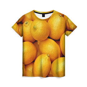 Женская футболка 3D с принтом Лимончики в Екатеринбурге, 100% полиэфир ( синтетическое хлопкоподобное полотно) | прямой крой, круглый вырез горловины, длина до линии бедер | Тематика изображения на принте: 3d | витамин | еда | желтый | лето | лимон | много | пища | прикольные | сочные | фрукты | цитрус | яркие