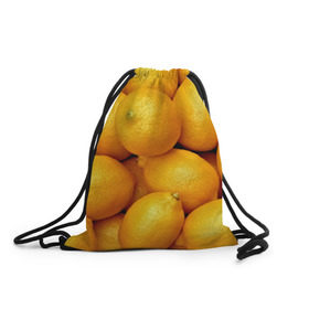 Рюкзак-мешок 3D с принтом Лимончики в Екатеринбурге, 100% полиэстер | плотность ткани — 200 г/м2, размер — 35 х 45 см; лямки — толстые шнурки, застежка на шнуровке, без карманов и подкладки | Тематика изображения на принте: 3d | витамин | еда | желтый | лето | лимон | много | пища | прикольные | сочные | фрукты | цитрус | яркие