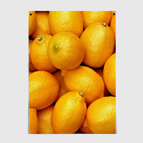 Постер с принтом Лимончики в Екатеринбурге, 100% бумага
 | бумага, плотность 150 мг. Матовая, но за счет высокого коэффициента гладкости имеет небольшой блеск и дает на свету блики, но в отличии от глянцевой бумаги не покрыта лаком | Тематика изображения на принте: 3d | витамин | еда | желтый | лето | лимон | много | пища | прикольные | сочные | фрукты | цитрус | яркие