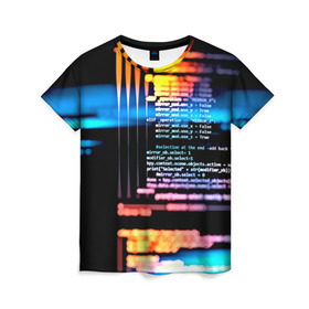 Женская футболка 3D с принтом Programming в Екатеринбурге, 100% полиэфир ( синтетическое хлопкоподобное полотно) | прямой крой, круглый вырез горловины, длина до линии бедер | 3d | codding | coding | computer | programing | админам | информатика | программа | программистам | программный код