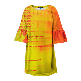 Детское платье 3D с принтом Компьютерный код в Екатеринбурге, 100% полиэстер | прямой силуэт, чуть расширенный к низу. Круглая горловина, на рукавах — воланы | желтый | кибер | код | оранжевый | прога