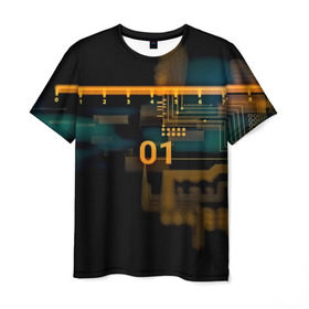 Мужская футболка 3D с принтом hi-tech в Екатеринбурге, 100% полиэфир | прямой крой, круглый вырез горловины, длина до линии бедер | Тематика изображения на принте: кибер | схема | темный | хай тек