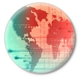 Значок с принтом Цифровой мир в Екатеринбурге,  металл | круглая форма, металлическая застежка в виде булавки | зеленый | карта | кибер | красный