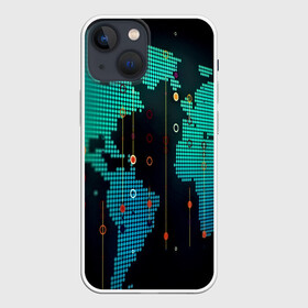 Чехол для iPhone 13 mini с принтом digital world в Екатеринбурге,  |  | Тематика изображения на принте: бирюзовый | карта | кибер | черный