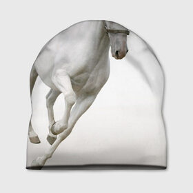 Шапка 3D с принтом Белый конь в Екатеринбурге, 100% полиэстер | универсальный размер, печать по всей поверхности изделия |  скачет | вожжи | голоп | грация | езда | есаул | жеребец | животное | кобыла | кобылица | конь | копыта | копыто | лошадь | пегас | пони | рысак | сбруя | скакун | скачка | стойло | троя