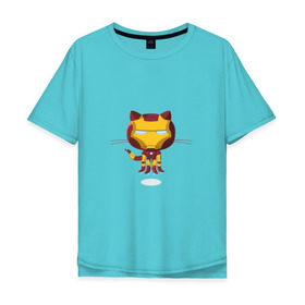 Мужская футболка хлопок Oversize с принтом ironcat в Екатеринбурге, 100% хлопок | свободный крой, круглый ворот, “спинка” длиннее передней части | cat | github | ironcat | ironman