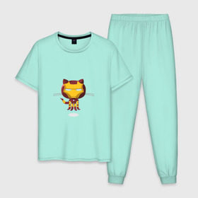 Мужская пижама хлопок с принтом ironcat в Екатеринбурге, 100% хлопок | брюки и футболка прямого кроя, без карманов, на брюках мягкая резинка на поясе и по низу штанин
 | cat | github | ironcat | ironman
