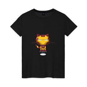 Женская футболка хлопок с принтом ironcat в Екатеринбурге, 100% хлопок | прямой крой, круглый вырез горловины, длина до линии бедер, слегка спущенное плечо | cat | github | ironcat | ironman