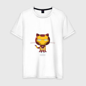 Мужская футболка хлопок с принтом ironcat в Екатеринбурге, 100% хлопок | прямой крой, круглый вырез горловины, длина до линии бедер, слегка спущенное плечо. | cat | github | ironcat | ironman