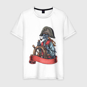 Мужская футболка хлопок с принтом Пират в Екатеринбурге, 100% хлопок | прямой крой, круглый вырез горловины, длина до линии бедер, слегка спущенное плечо. | воробей | джек | пират | скелет | череп
