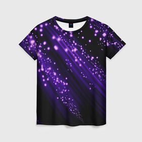 Женская футболка 3D с принтом Twinkle в Екатеринбурге, 100% полиэфир ( синтетическое хлопкоподобное полотно) | прямой крой, круглый вырез горловины, длина до линии бедер | 3d | абстракция | блеск | линии | лучи | огоньки | полосы | прикольные | пятна | свет | темный | фиолетовый | яркие