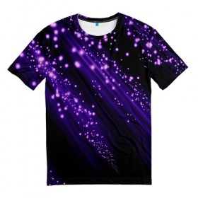 Мужская футболка 3D с принтом Twinkle в Екатеринбурге, 100% полиэфир | прямой крой, круглый вырез горловины, длина до линии бедер | 3d | абстракция | блеск | линии | лучи | огоньки | полосы | прикольные | пятна | свет | темный | фиолетовый | яркие