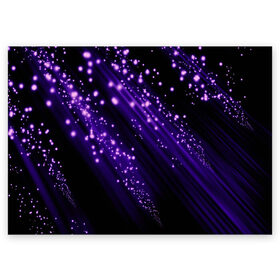 Поздравительная открытка с принтом Twinkle в Екатеринбурге, 100% бумага | плотность бумаги 280 г/м2, матовая, на обратной стороне линовка и место для марки
 | Тематика изображения на принте: 3d | абстракция | блеск | линии | лучи | огоньки | полосы | прикольные | пятна | свет | темный | фиолетовый | яркие