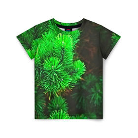 Детская футболка 3D с принтом Зелёная ель в Екатеринбурге, 100% гипоаллергенный полиэфир | прямой крой, круглый вырез горловины, длина до линии бедер, чуть спущенное плечо, ткань немного тянется | 3d | ёлка | ель | зелёный | лес | новый год | праздник | природа | текстура | фон