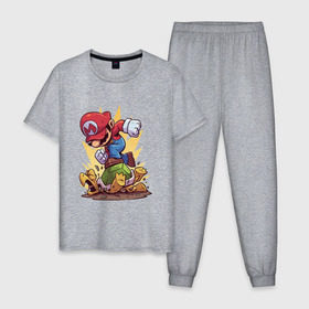 Мужская пижама хлопок с принтом Марио в Екатеринбурге, 100% хлопок | брюки и футболка прямого кроя, без карманов, на брюках мягкая резинка на поясе и по низу штанин
 | Тематика изображения на принте: игра | марио | нинтендо | сантехник | супер