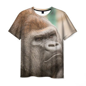 Мужская футболка 3D с принтом Обезьяна в Екатеринбурге, 100% полиэфир | прямой крой, круглый вырез горловины, длина до линии бедер | Тематика изображения на принте: горилла | животное | обезьяна | примат