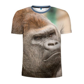 Мужская футболка 3D спортивная с принтом Обезьяна в Екатеринбурге, 100% полиэстер с улучшенными характеристиками | приталенный силуэт, круглая горловина, широкие плечи, сужается к линии бедра | Тематика изображения на принте: горилла | животное | обезьяна | примат