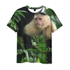 Мужская футболка 3D с принтом Обезьянка в джунглях в Екатеринбурге, 100% полиэфир | прямой крой, круглый вырез горловины, длина до линии бедер | бабуин | гамадрил | гиббон | горилла | гуманоид | дарвин | животное | зоопарк | кинг конг | мартышка | маугли | обезьяна | орангутанг | предок | примат | рожа | хомо сапиенс | шимпанзе