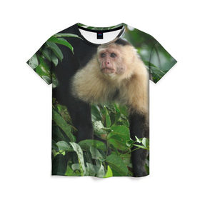 Женская футболка 3D с принтом Обезьянка в джунглях в Екатеринбурге, 100% полиэфир ( синтетическое хлопкоподобное полотно) | прямой крой, круглый вырез горловины, длина до линии бедер | бабуин | гамадрил | гиббон | горилла | гуманоид | дарвин | животное | зоопарк | кинг конг | мартышка | маугли | обезьяна | орангутанг | предок | примат | рожа | хомо сапиенс | шимпанзе