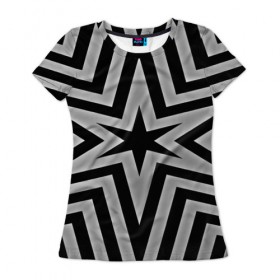 Женская футболка 3D с принтом Звезда в Екатеринбурге, 100% полиэфир ( синтетическое хлопкоподобное полотно) | прямой крой, круглый вырез горловины, длина до линии бедер | 3d | black | абстракция | другие | линии | полосы | прикольные | текстуры | цветные | черно белый